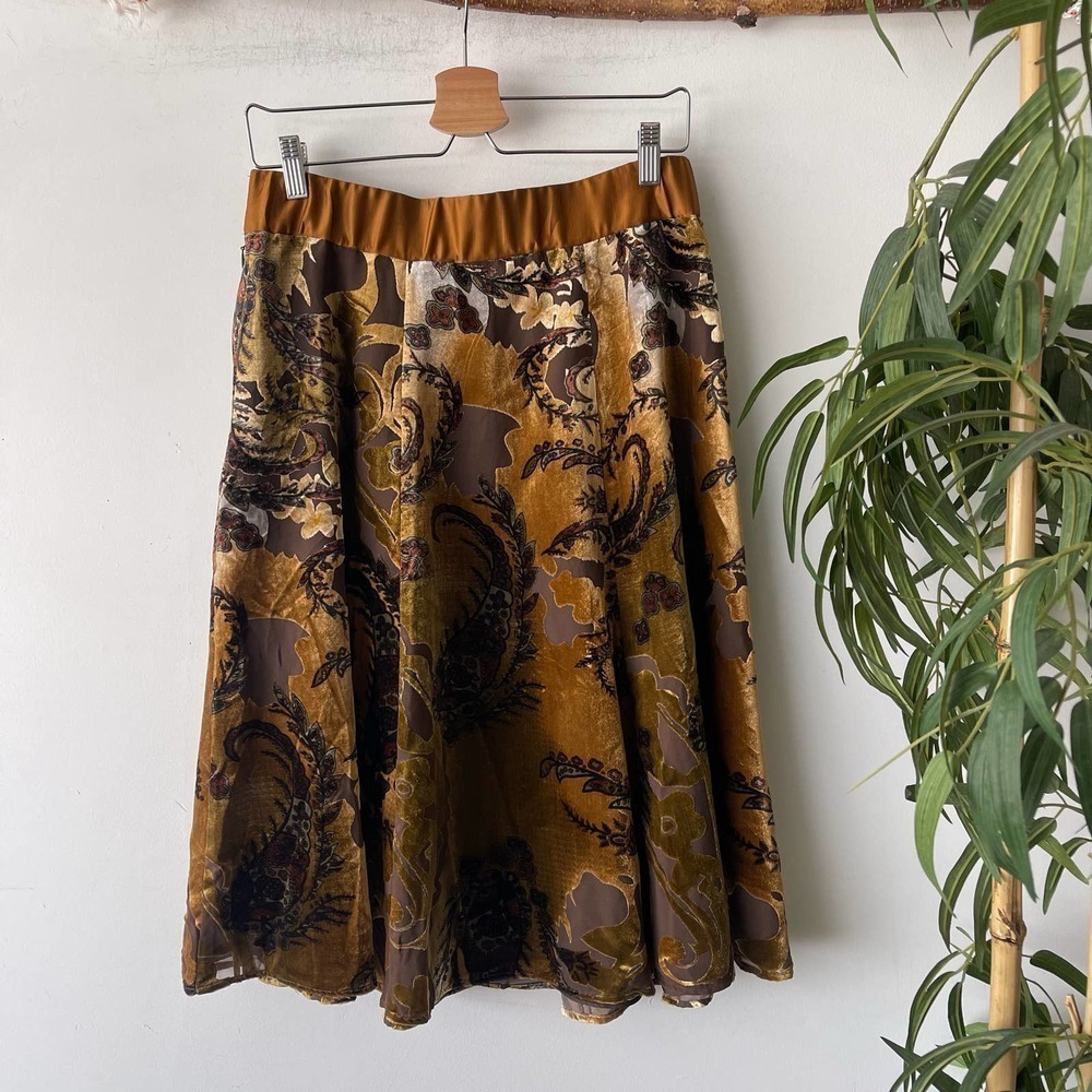 Coldwater Creek Burnout Velvet Boho Knee Length Skirt